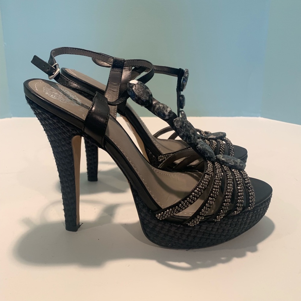 Vince Camuto black beaded t-strap sandals